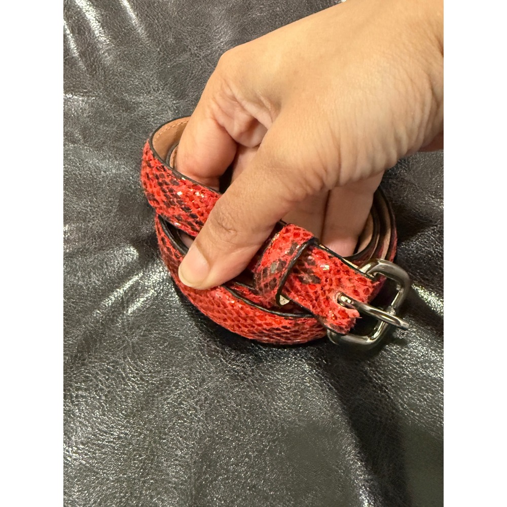 The Limited Red Snakeskin Embossed Leather Skinny Belt Silver Buckle Size Medium